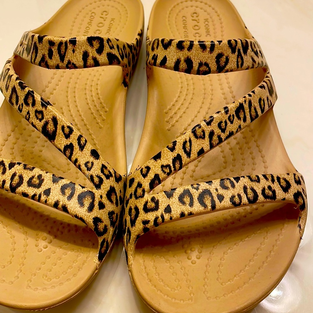 Leopard crocs worn once no box